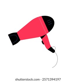 Red Hair Dryer In Flat Vector Illustration Symbolizing Beauty, Hairstyling, And Grooming Essentials, Isolated On White Background.