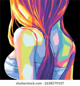 red hair female anime character from behind in wpap art