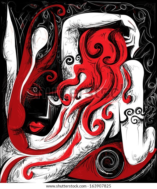 Red Hair Girl Abstract Art Vector Stock Vector Royalty Free 163907825 