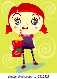 red hair girl drink soda