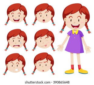 Red Hair Girl With Facial Expressions Illustration