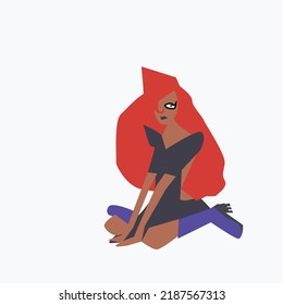 Red hair girl getting down on her knees. 