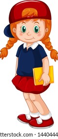 Red hair girl holding book illustration