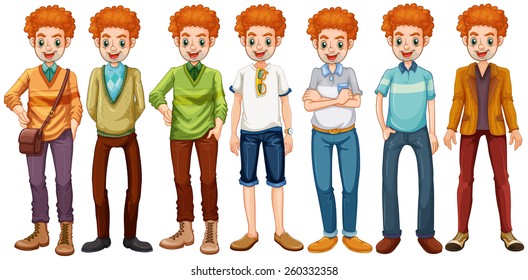 Red hair hipster in different clothes