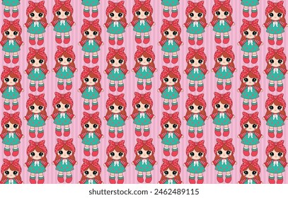 Red hair rag doll, cute illustration pattern