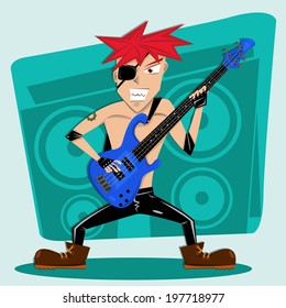 Red Hair rock bass player