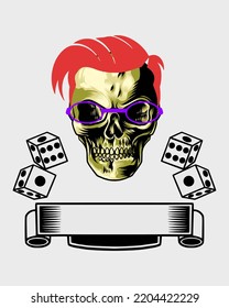 red hair skull logo with purple glasses