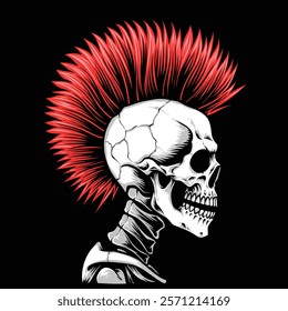 red hair skull with mohawk hairstyle