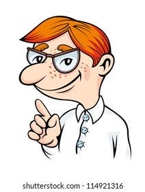 Red hair student in fun style. Vector illustration