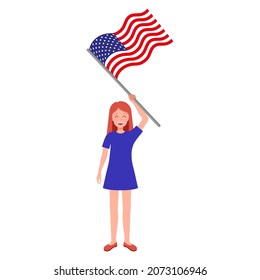 Red hair Woman with American flag. A patriotic and independent concept.