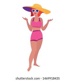 Red hair woman beach hat icon. Cartoon of red hair woman beach hat vector icon for web design isolated on white background