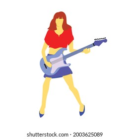 Red hair woman playing guitar in casual style. Flat vector design character illustration with white background.