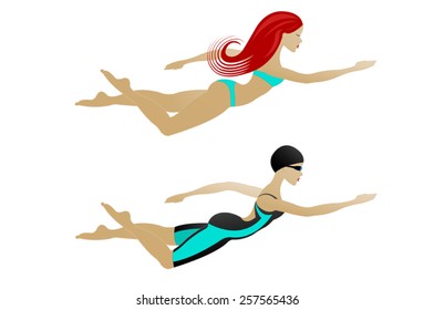 Red Hair Woman Swimming