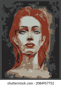 red hair woman watercolor portrait