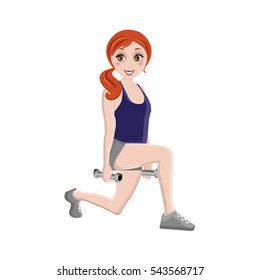 red hair young girl make an exercises with dumbbells