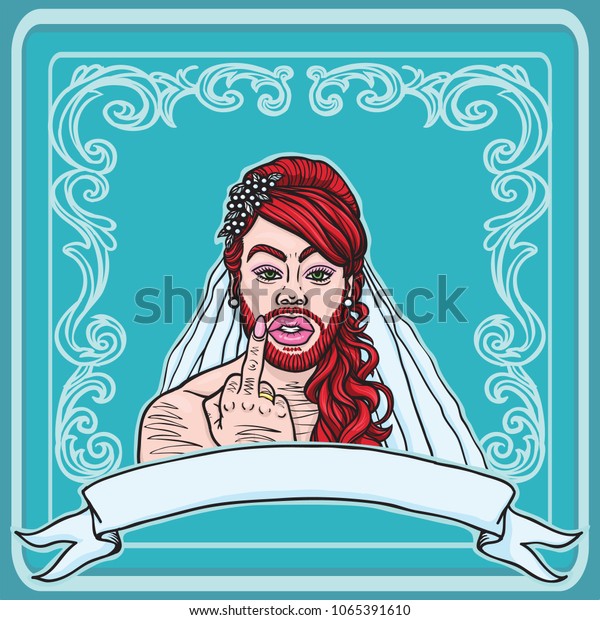 Red Haired Bearded Crossdresser Gay Transvestite Stock Vector