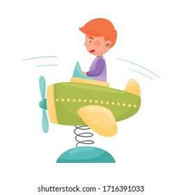 Red Haired Boy Having Fairground Ride and Laughing Vector Illustration