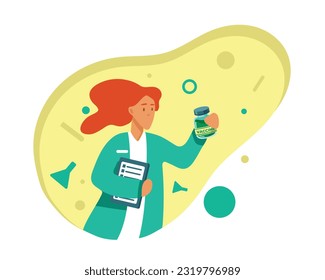 Red haired cartoon woman doing and getting vaccines. Protection from covid 19 pandemic. Flu, influenza or coronavirus vaccination. Boosting immune system health. Vector