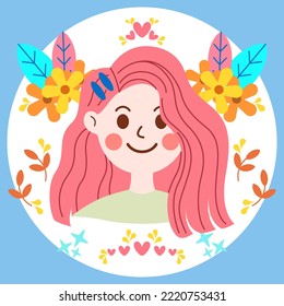 Red haired girl with flower. Vector stock illustration. Premium design illustration.