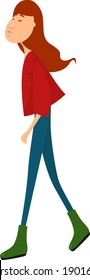 Red haired girl, illustration, vector on a white background.