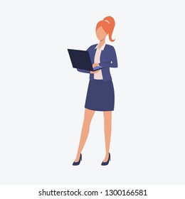 Red haired girl with notebook. Presentation, meeting, casual wear. Can be used for topics like professional , work, job