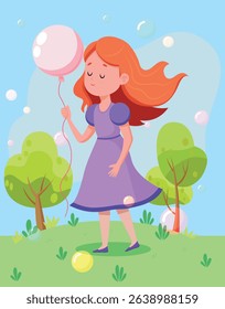 Red haired girl with pink balloon