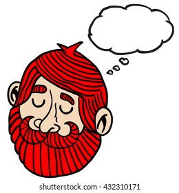 red haired man with beard and thought bubble cartoon
