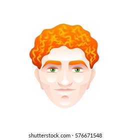 Red haired man face isolated cartoon vector illustration