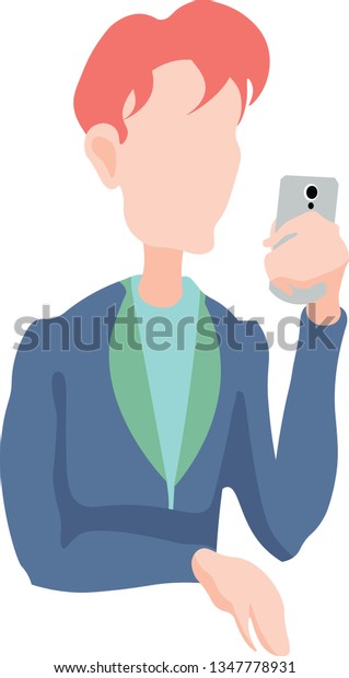 Red Haired Man Looking Messaging Mobile Stock Vector Royalty Free
