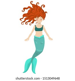 Red haired mermaid isolated on a white background.