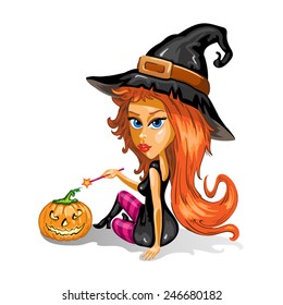 Red haired witch with pumpkin