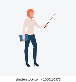 Red haired woman with pointer. Presentation, file, folder. Can be used for topics like office, work, business, job