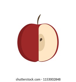 Red half apple icon in flat design.