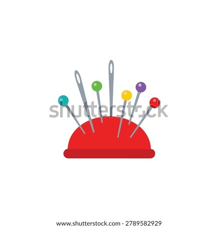 Red Half Circle Pincushion With Colorful Sewing Pins Vector