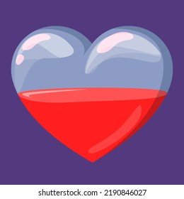 Red half full heart game icon vector isolated. Symbol of a health, shiny heart shape. Gaming icon. Half empty health.