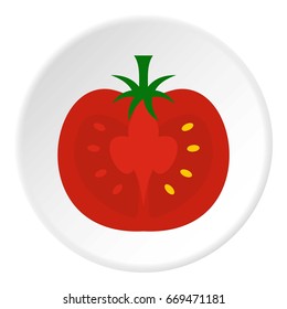 Red half of tomato icon in flat circle isolated on white background vector illustration for web