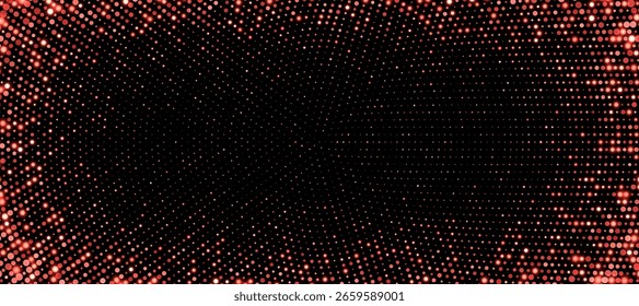 Red halftone background, abstract glittering dots backdrop, disco texture design, shiny confetti banner.