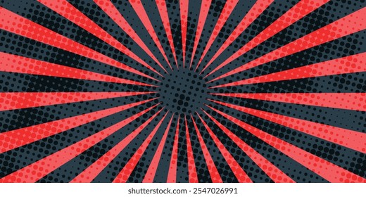 Red Halftone Checkered Pattern Vector Round Frame Blue Abstract Background. Checkered Rounded Square Dots Grid Subtle Pop Art Texture.