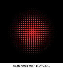 Red halftone circles, dots pattern, vector, grunge. Comic texture background. Monochrome half-tone. Circle halftone Dots, colorful and black geometric gradient for pop art designs.