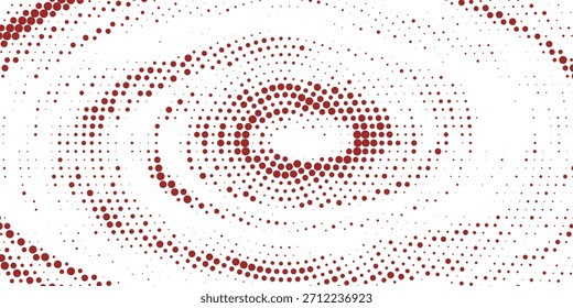 Fondo de círculo concéntrico de semitono rojo. Textura de gradiente radial punteada. Fondo de pantalla de anillo de onda sónica ondulado. Fondo áspero rasterizado de Vector para epicentro, objetivo, señal de radar, concepto de vibración