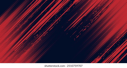 Red halftone dots blue color pattern gradient grunge texture background. Dot pop art comic sport style