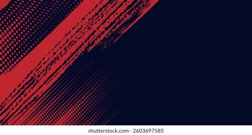 Red halftone dots blue color pattern gradient grunge texture background. Dot pop art comic sport style halftone