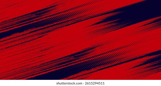 Red halftone dots blue color pattern gradient grunge texture background. Dot pop art comic sport style vector illustration. Eps10