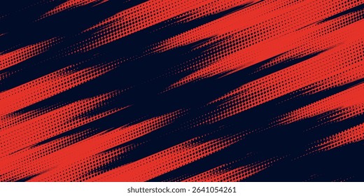 Red halftone dots blue color pattern gradient grunge texture background. Dot pop art comic sport style vector illustration.
