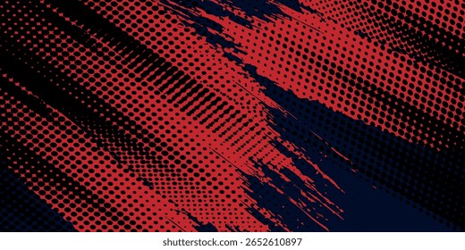 Meio-tom vermelho pontos cor azul padrão gradiente gradiente textura fundo. ilustração do vetor do estilo do esporte da arte pop. 