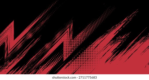 Fondo de textura grunge de gradiente de patrón de color azul de puntos de semitono rojo. Vector de estilo deportivo de cómic de arte pop de punto