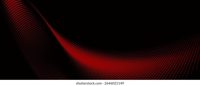 Red halftone dots forming a dynamic wave on a black background