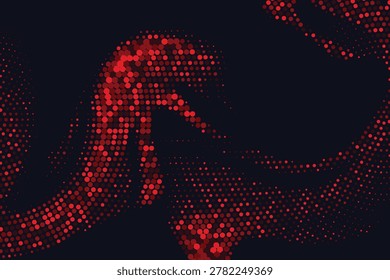 Red Halftone Dots Wavy Flow Background, A abstract vector background with a dark grunge texture features a glowing red heart pattern and orange light effects  wallpaper