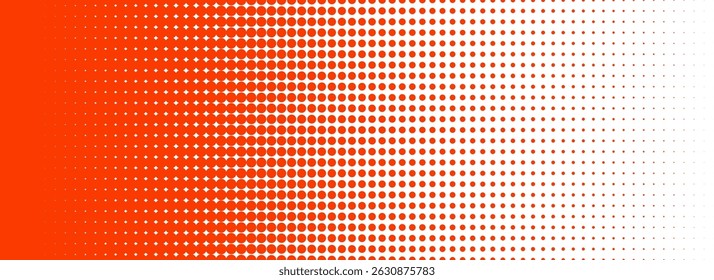 Red halftone gradient texture. Fading cartoon polka dot background. Repeated dotted gradation pattern. Vanishing comic pop art overlay backdrop. Raster halfton patern effect wallpaper. Vector