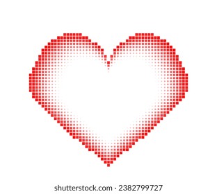 Roter Halbton-Herzrahmen mit Pixelstruktur. Valentinstag Liebessymbol. Vektorretro-Illustration